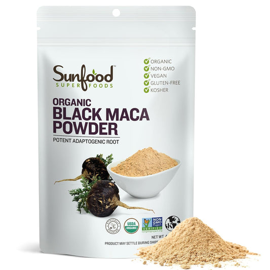 Organic Raw Black Maca Powder by Sunfood Superfoods - 4 oz Bag