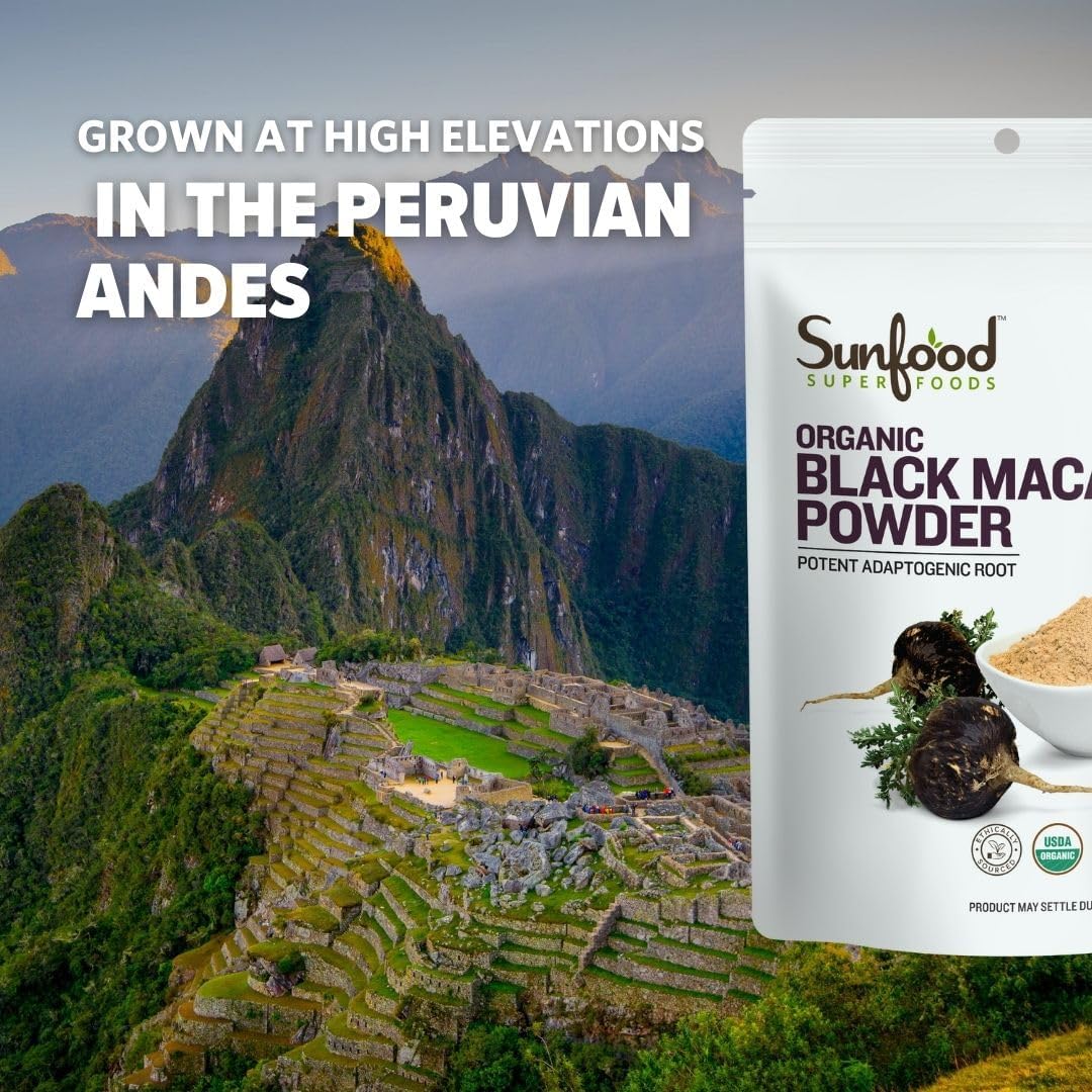 Organic Raw Black Maca Powder by Sunfood Superfoods - 4 oz Bag