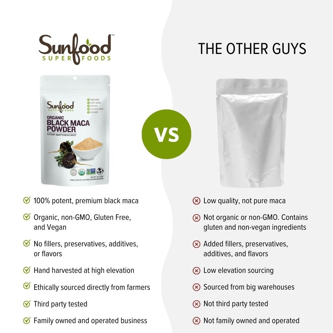 Organic Raw Black Maca Powder by Sunfood Superfoods - 4 oz Bag