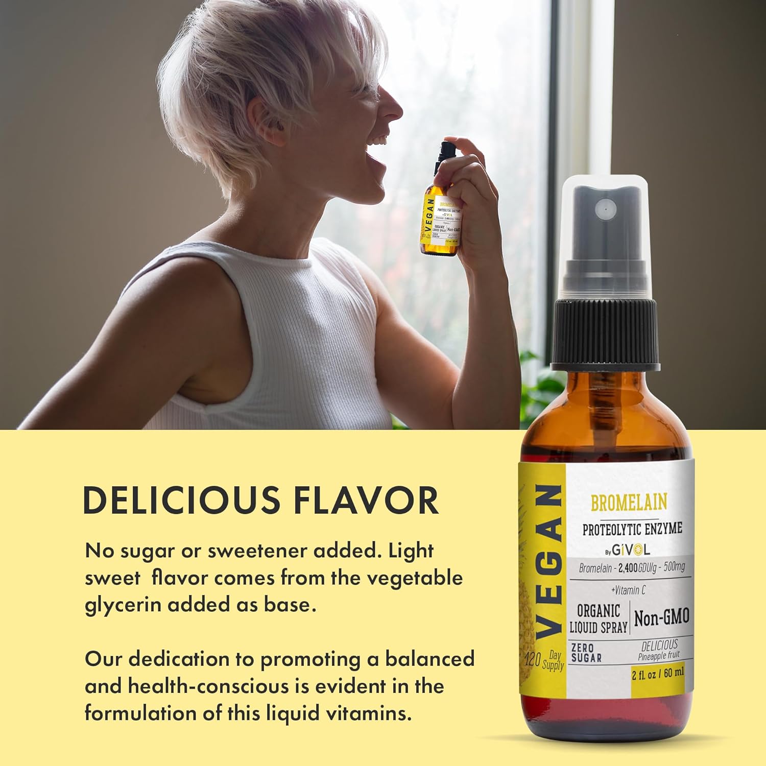 Organic Raw Bromelain Mist Liquid Pineapple Extract 500mg - Digestive Health, Inflammation, Healing - Non-GMO - 60ml 120 Day Supply