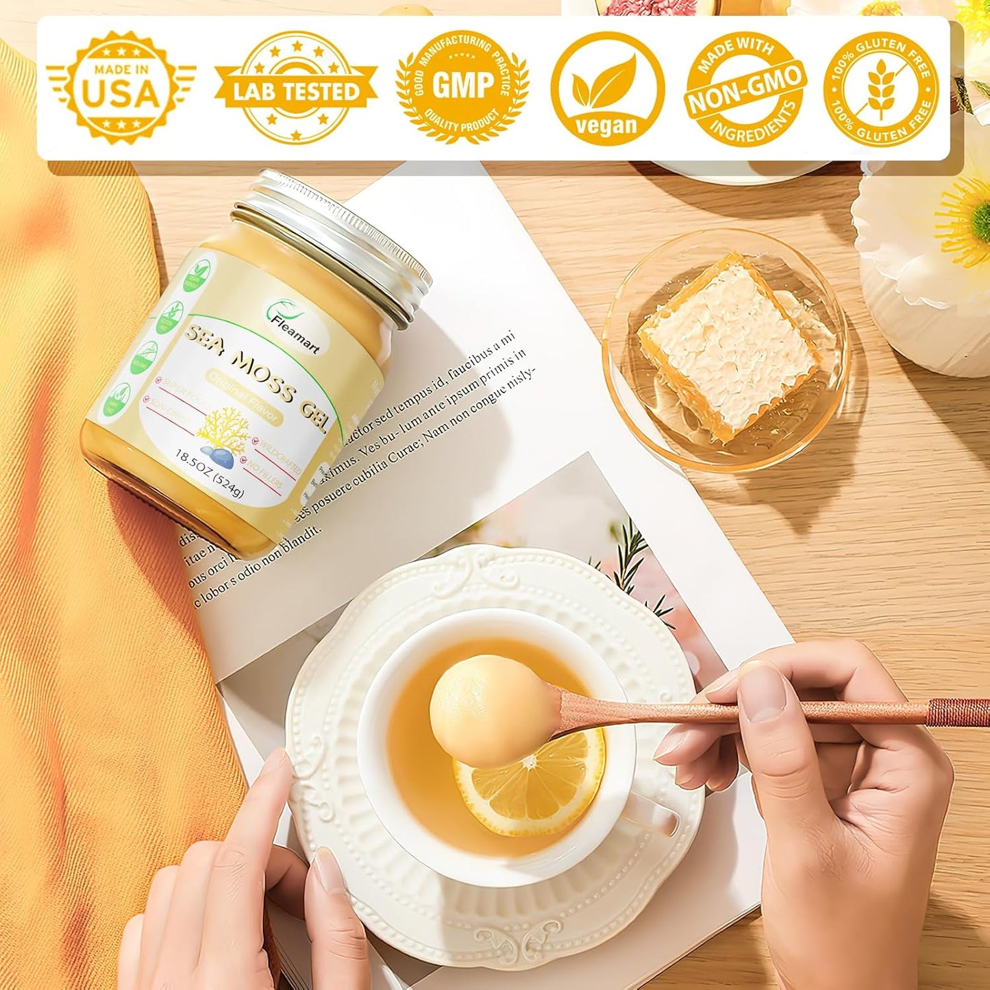 Organic Raw Irish Sea Moss Gel 18.5OZ - Natural Seamoss Gel with 92 Minerals & Vitamins - Immune Support & Healthy Digestion - Wildcrafted & Original Flavor