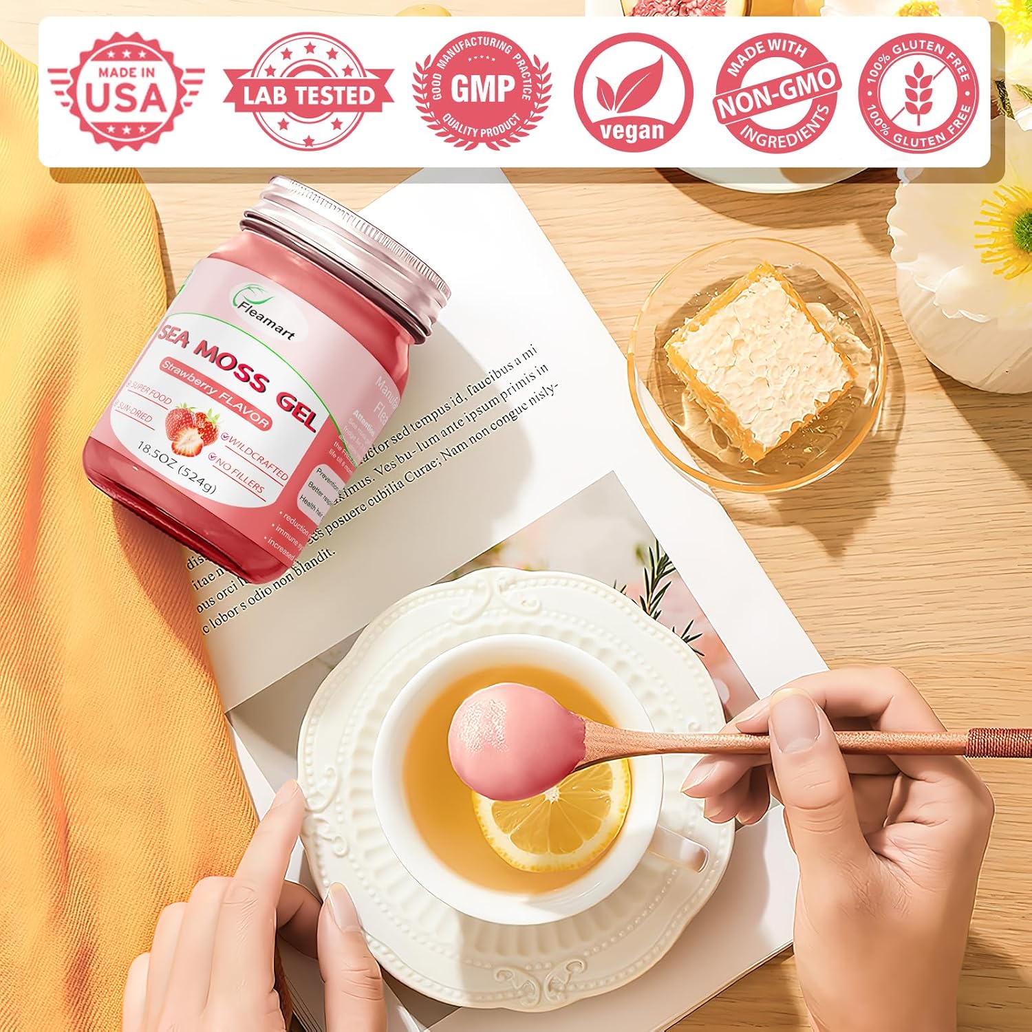 Organic Raw Irish Sea Moss Gel for Immune, Digestive, and Thyroid Support - 18.5OZ Wildcrafted Non-GMO Formula