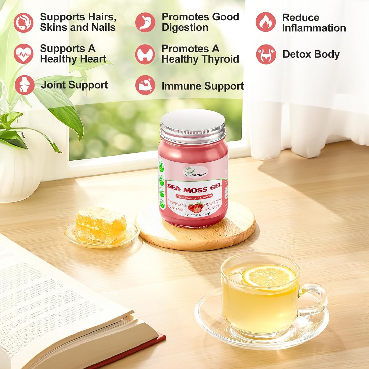 Organic Raw Irish Sea Moss Gel for Immune, Digestive, and Thyroid Support - 18.5OZ Wildcrafted Non-GMO Formula