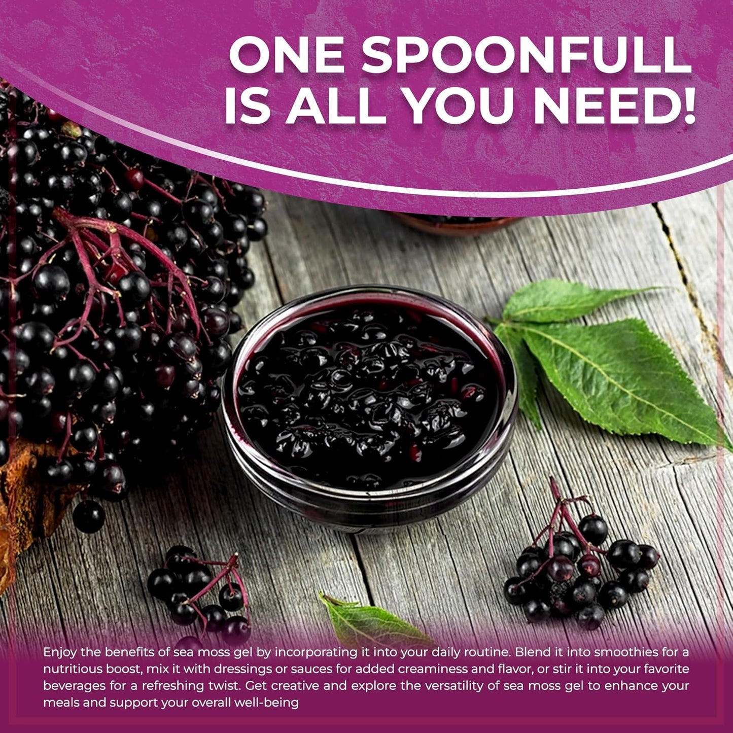 Organic Raw Irish Sea Moss Gel with Elderberry Flavor - Pristine Caribbean Superfood for Immune & Digestive Health - 10 oz.