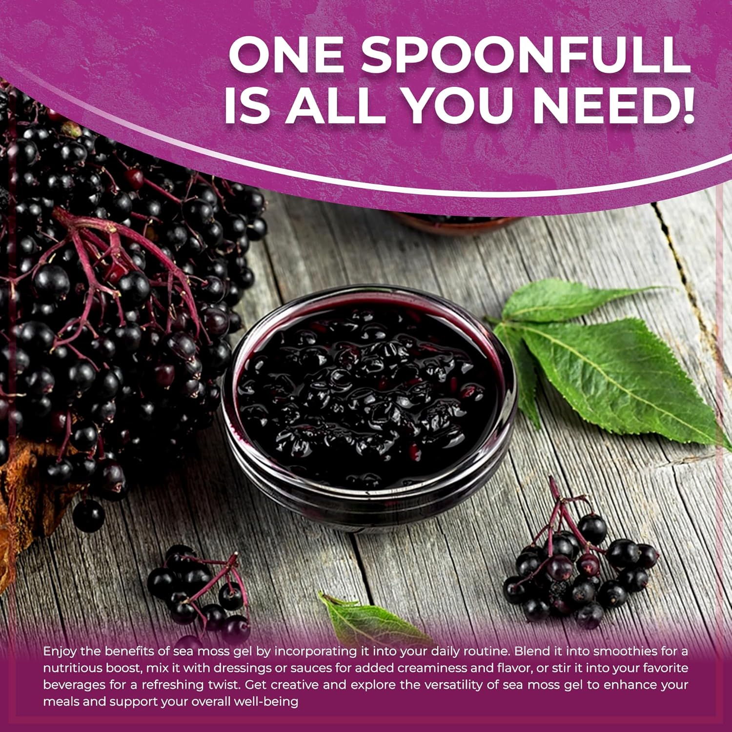 Organic Raw Irish Sea Moss Gel with Elderberry Flavor - Pristine Caribbean Superfood for Immune & Digestive Health - 10 oz.