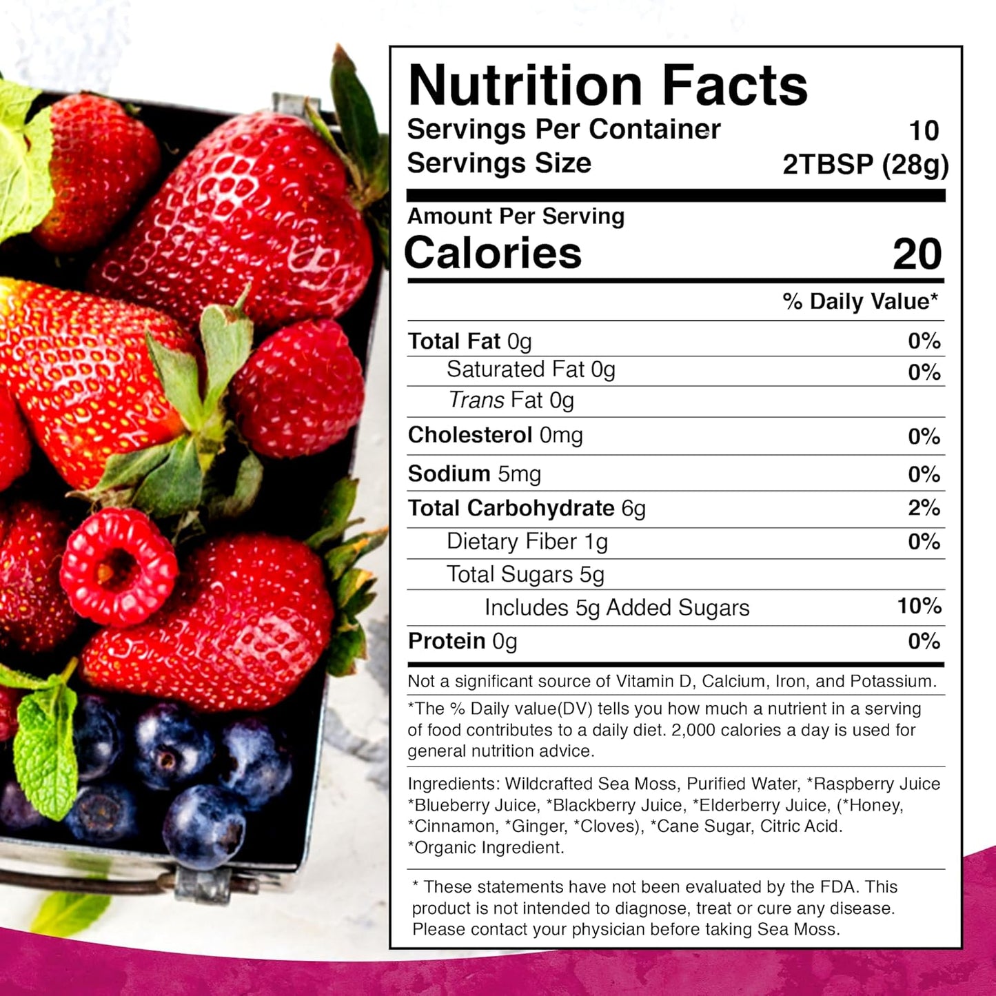 Organic Raw Irish Sea Moss Gel with Mix Berry Flavor - Rich in Vitamins and Minerals for Immune and Digestive Health Support - 10 oz.