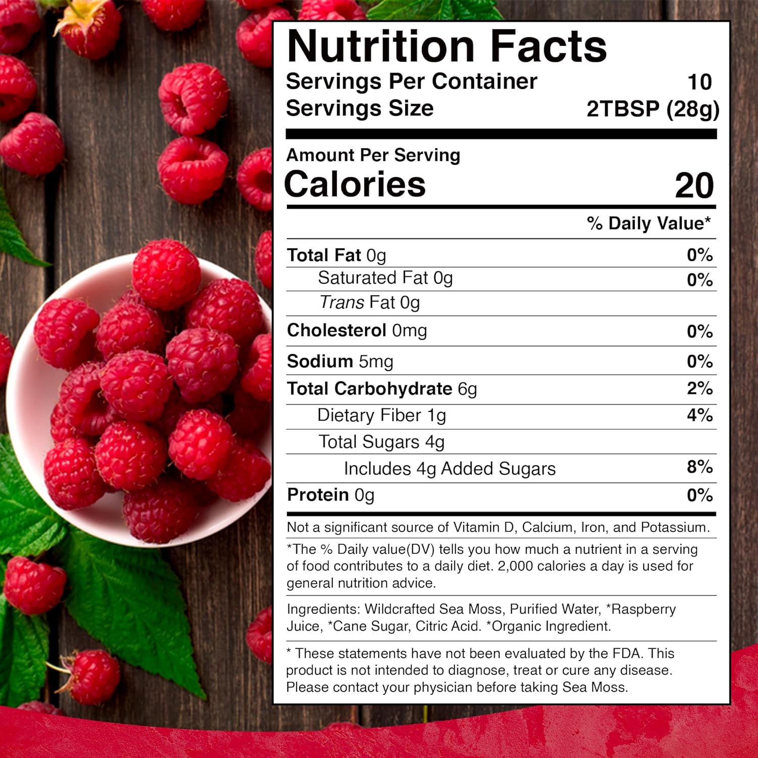 Organic Raw Irish Sea Moss Gel with Raspberry Flavor - 10 oz - Immune and Digestive Health Support from Caribbean Waters - Vitamin and Mineral-Rich Superfood Gel by WELLNESS LABSRX