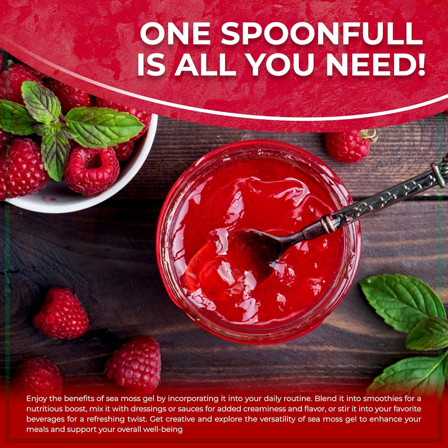 Organic Raw Irish Sea Moss Gel with Raspberry Flavor - 10 oz - Immune and Digestive Health Support from Caribbean Waters - Vitamin and Mineral-Rich Superfood Gel by WELLNESS LABSRX