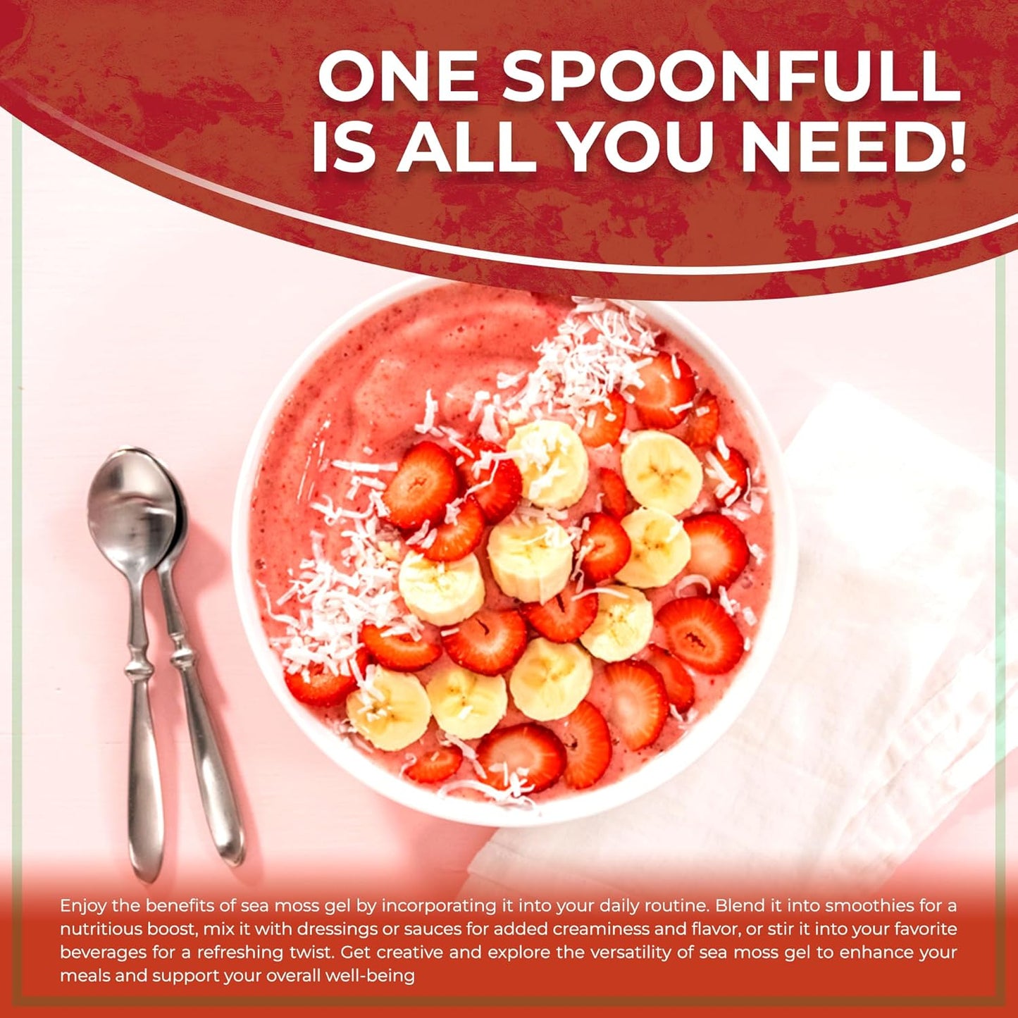 Organic Raw Irish Sea Moss Gel with Strawberry Banana Flavor - Vitamin and Mineral-Rich Superfood for Immune and Digestive Health - 10 oz.