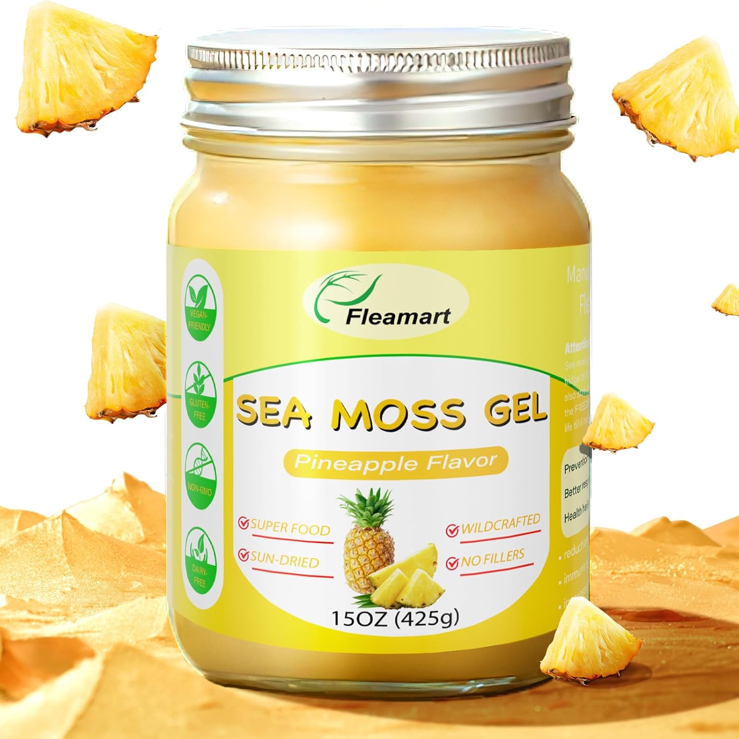 Organic Raw Irish Seamoss Gel - 15OZ Pineapple Flavored Vegan Superfood with Vitamins and Minerals for Health Support