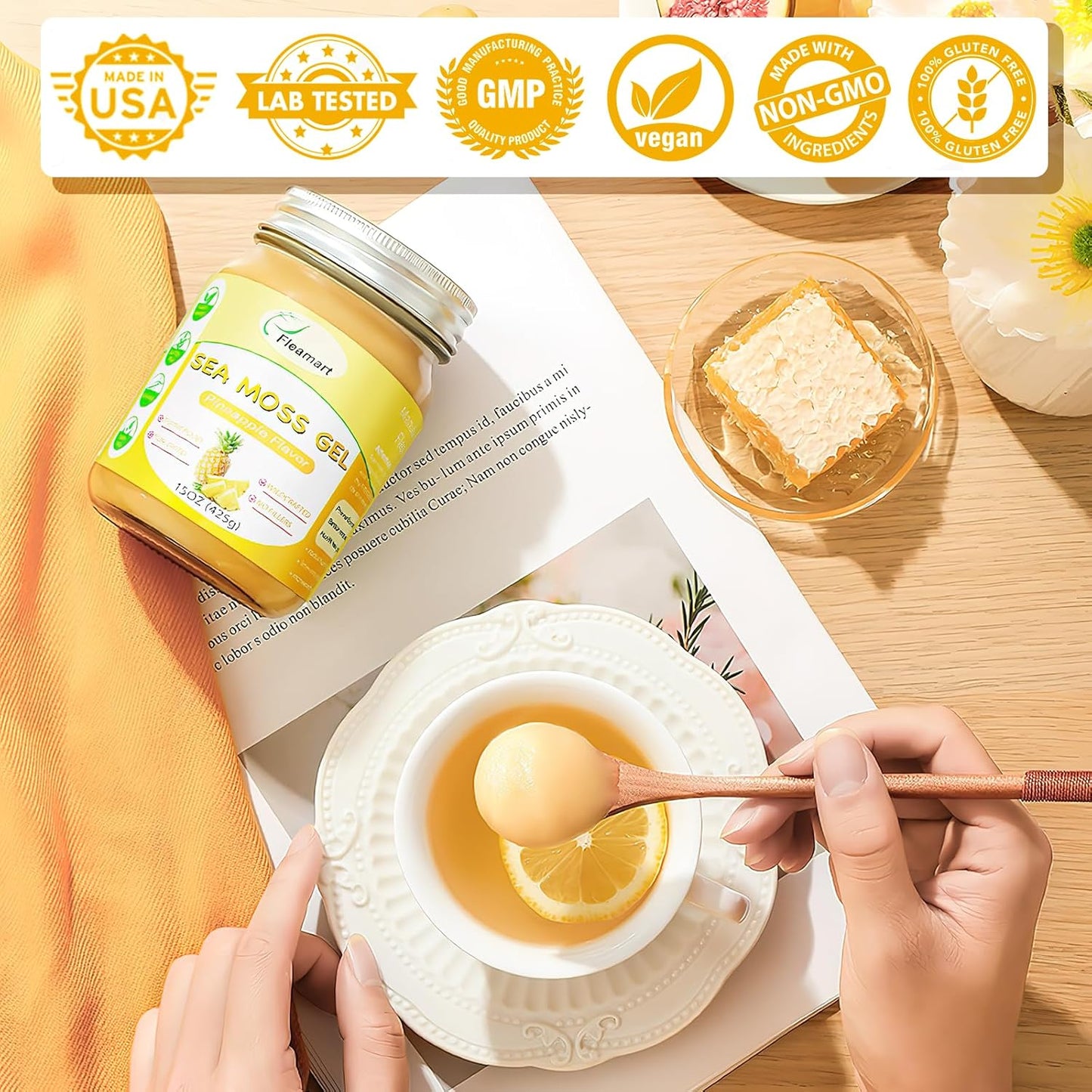 Organic Raw Irish Seamoss Gel - 15OZ Pineapple Flavored Vegan Superfood with Vitamins and Minerals for Health Support