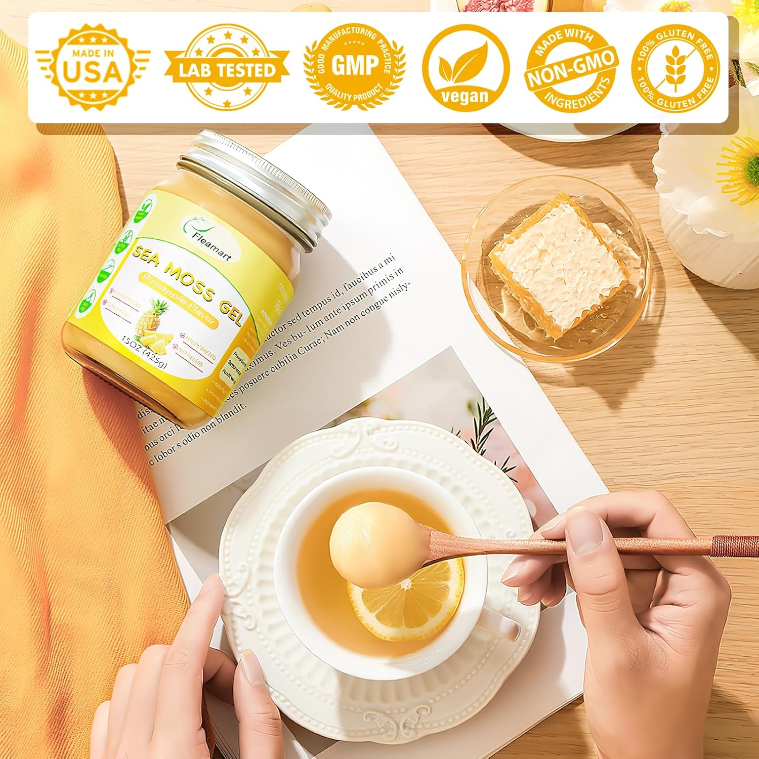 Organic Raw Irish Seamoss Gel - 15OZ Pineapple Flavored Vegan Superfood with Vitamins and Minerals for Health Support