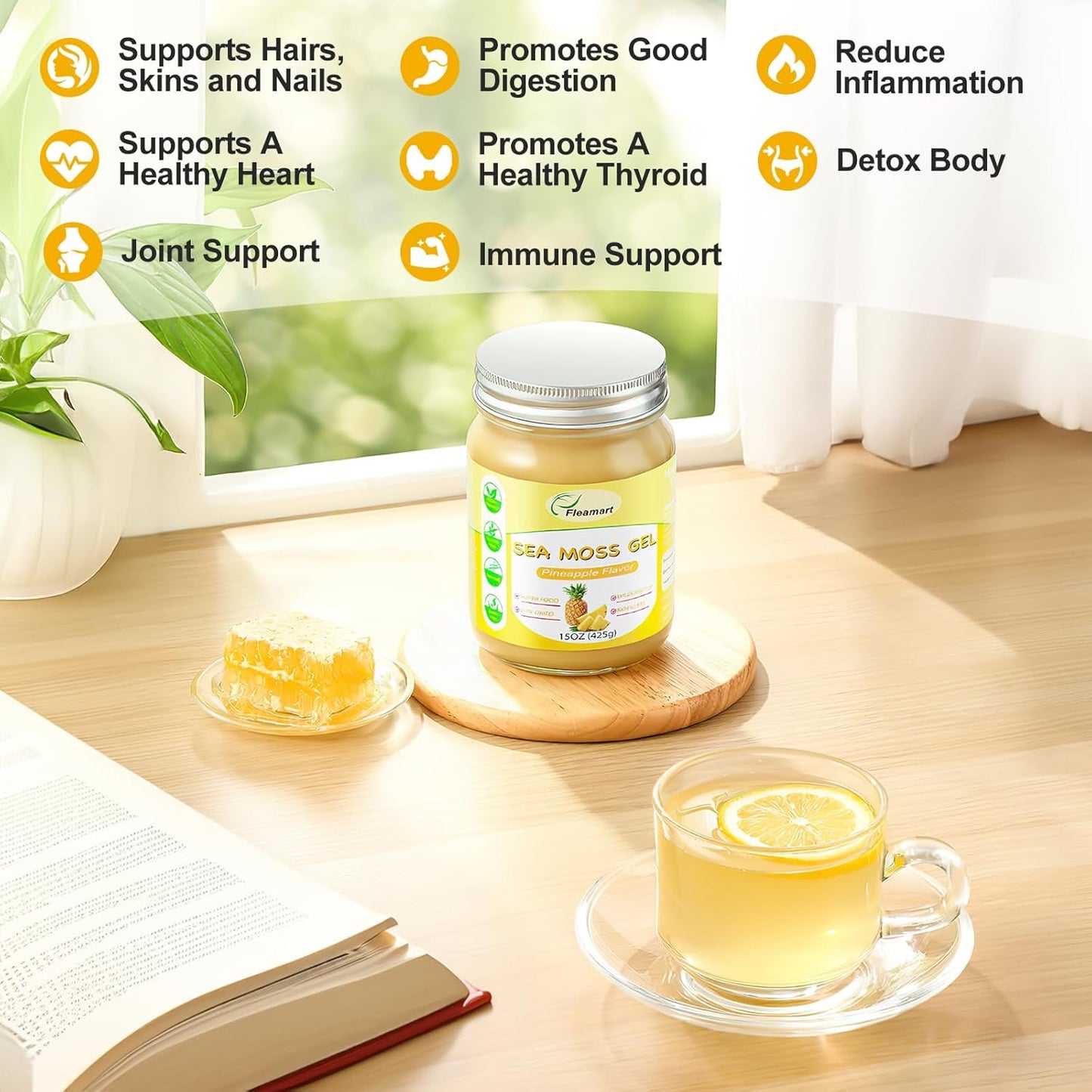 Organic Raw Irish Seamoss Gel - 15OZ Pineapple Flavored Vegan Superfood with Vitamins and Minerals for Health Support