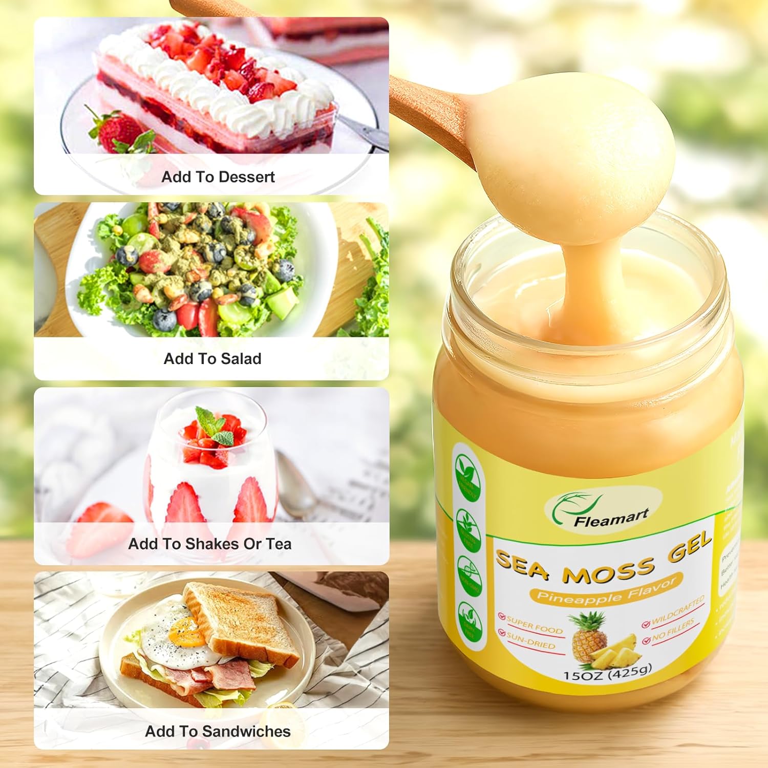 Organic Raw Irish Seamoss Gel - 15OZ Pineapple Flavored Vegan Superfood with Vitamins and Minerals for Health Support