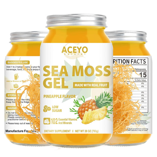 Organic Raw Pineapple Flavored Sea Moss Gel (28 oz) - Vegan Immune Booster with 102 Vitamins and Minerals - Non-GMO Thyroid Support Supplement