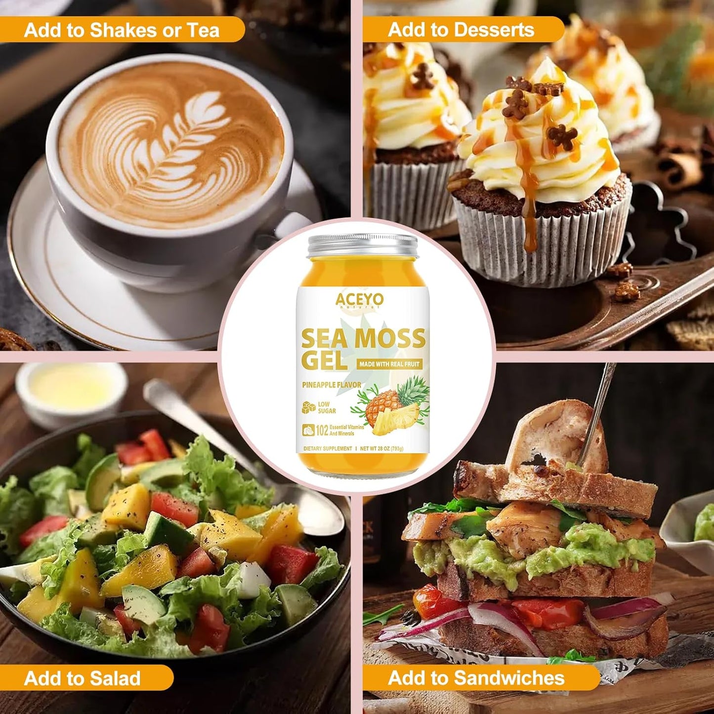 Organic Raw Pineapple Flavored Sea Moss Gel (28 oz) - Vegan Immune Booster with 102 Vitamins and Minerals - Non-GMO Thyroid Support Supplement