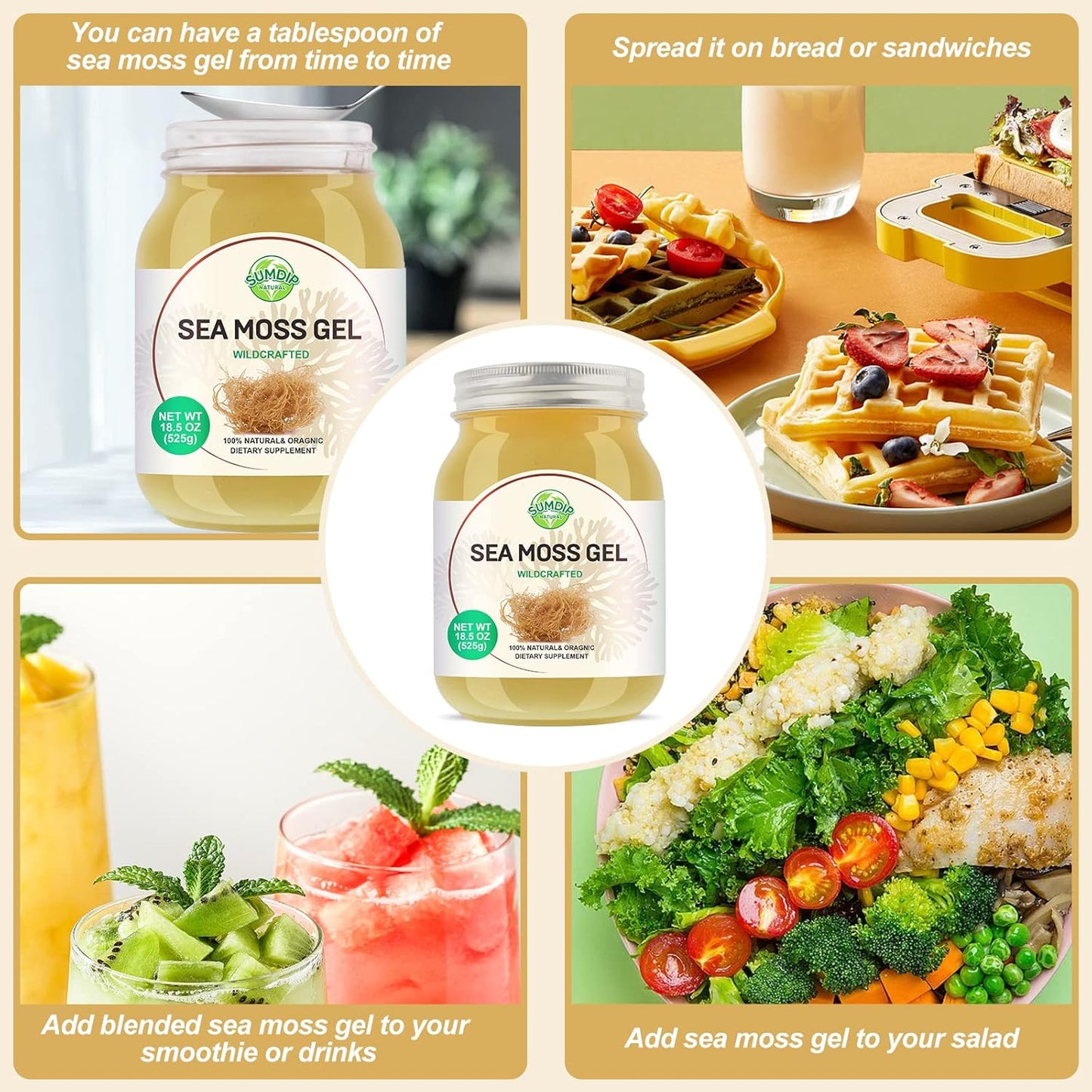 Organic Raw Sea Moss Gel: Immune & Digestive Support Supplement - Vitamin Mineral Antioxidants - Original Flavor 18.5oz