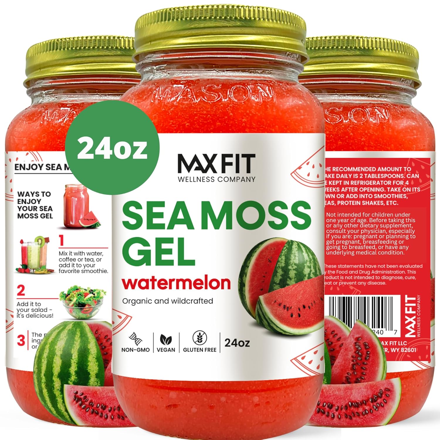 Organic Raw Sea Moss Gel with 24 Flavors, 24oz - Wildсrafted Gold Sea Moss from Saint Lucia | 92 Vitamins & Minerals | Non-GMO Vegan Superfood