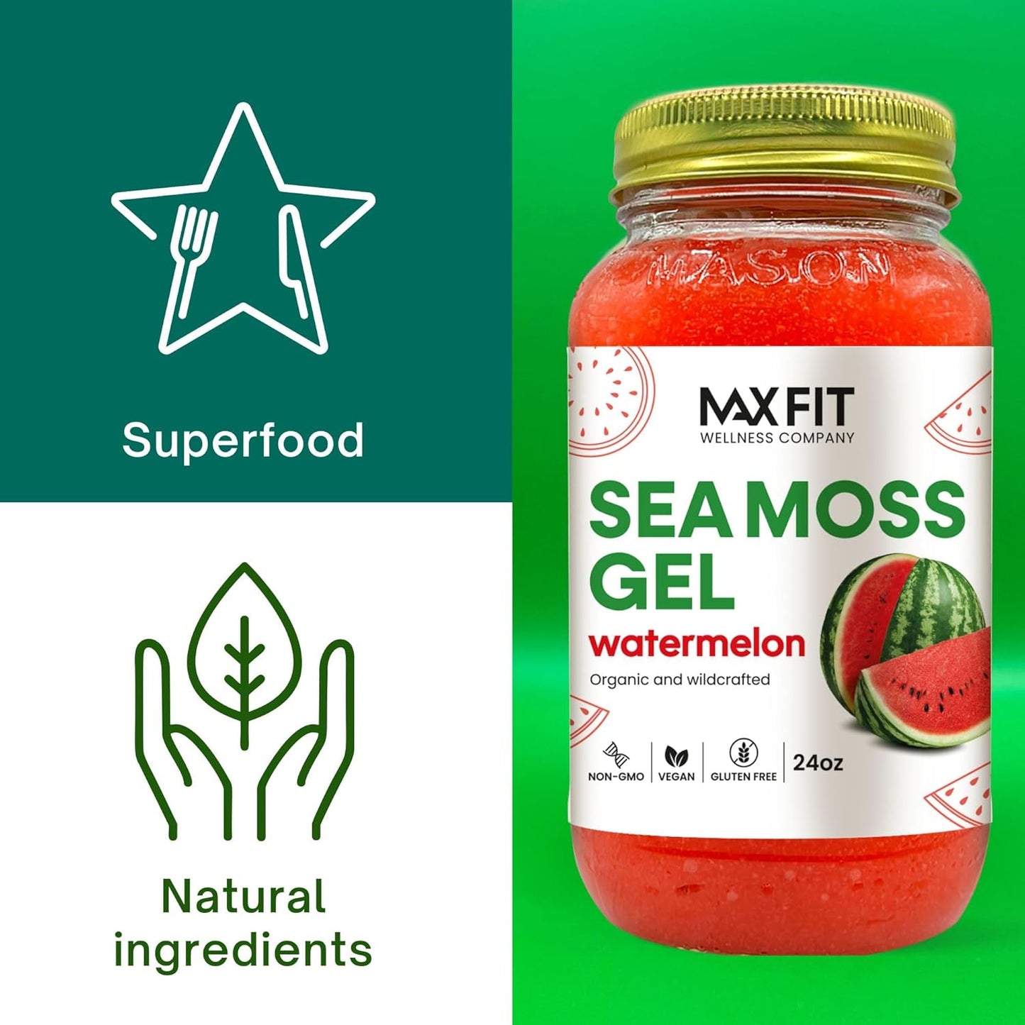 Organic Raw Sea Moss Gel with 24 Flavors, 24oz - Wildсrafted Gold Sea Moss from Saint Lucia | 92 Vitamins & Minerals | Non-GMO Vegan Superfood