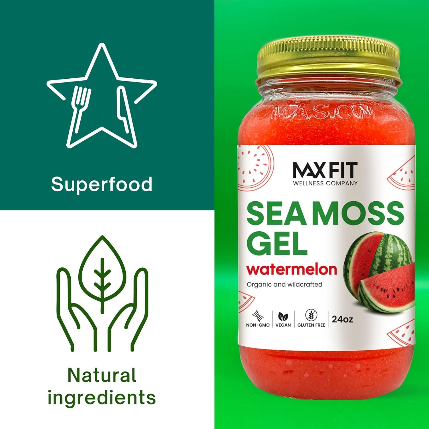 Organic Raw Sea Moss Gel with 24 Flavors, 24oz - Wildсrafted Gold Sea Moss from Saint Lucia | 92 Vitamins & Minerals | Non-GMO Vegan Superfood