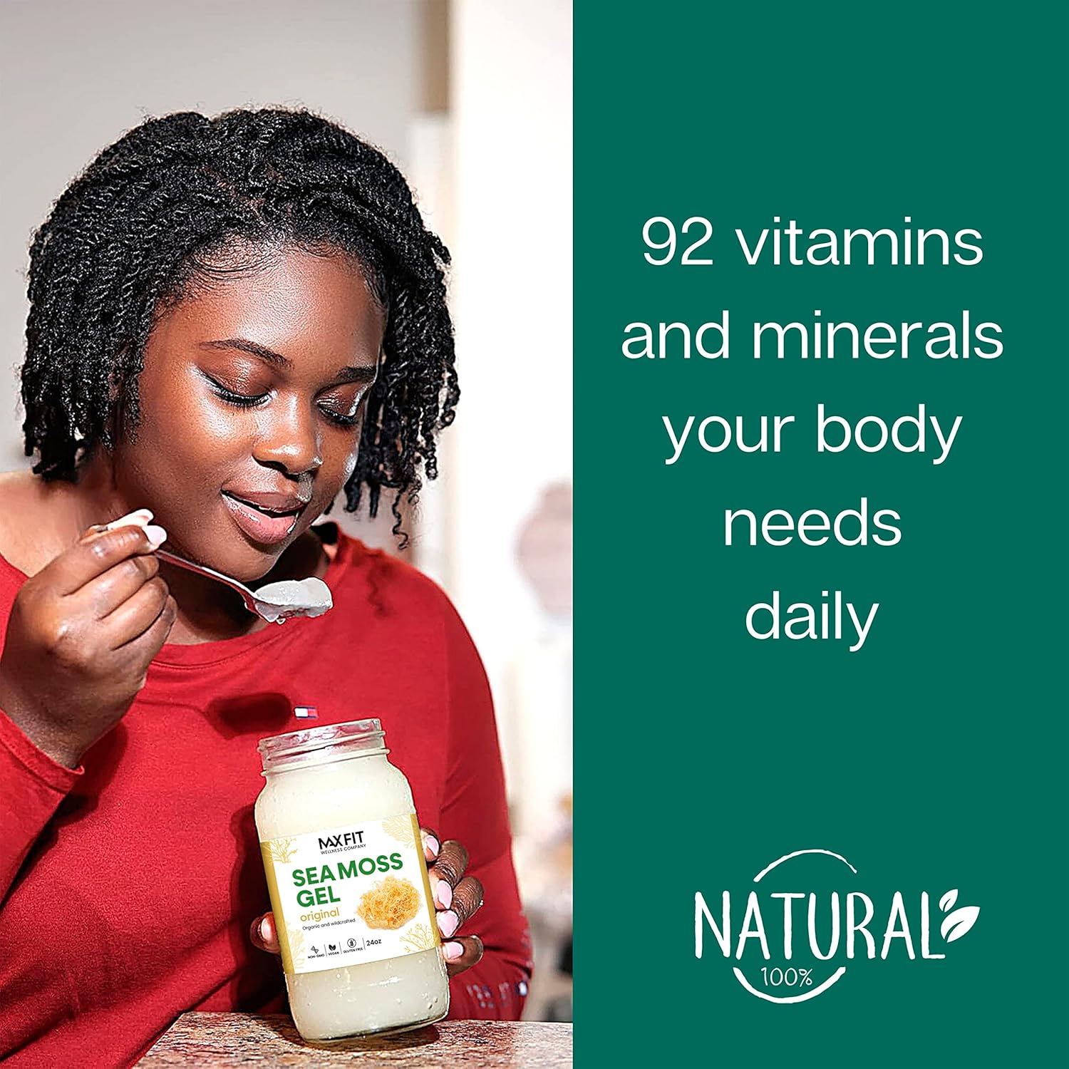 Organic Raw Sea Moss Gel with 24 Flavors, 24oz - Wildсrafted Gold Sea Moss from Saint Lucia | 92 Vitamins & Minerals | Non-GMO Vegan Superfood