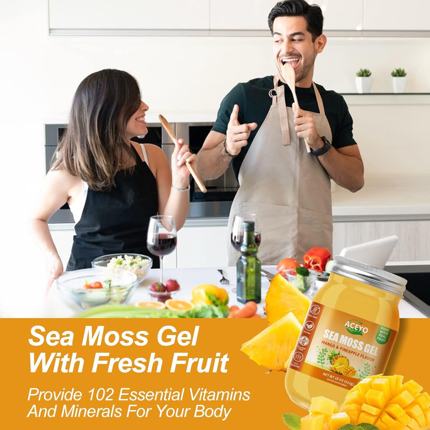 Organic Raw Vegan Mango Pineapple Sea Moss Gel 18 oz | Rich in 102 Vitamins & Minerals | Immune & Digestive Support Booster | Non-GMO Wild Harvested | Thyroid Health