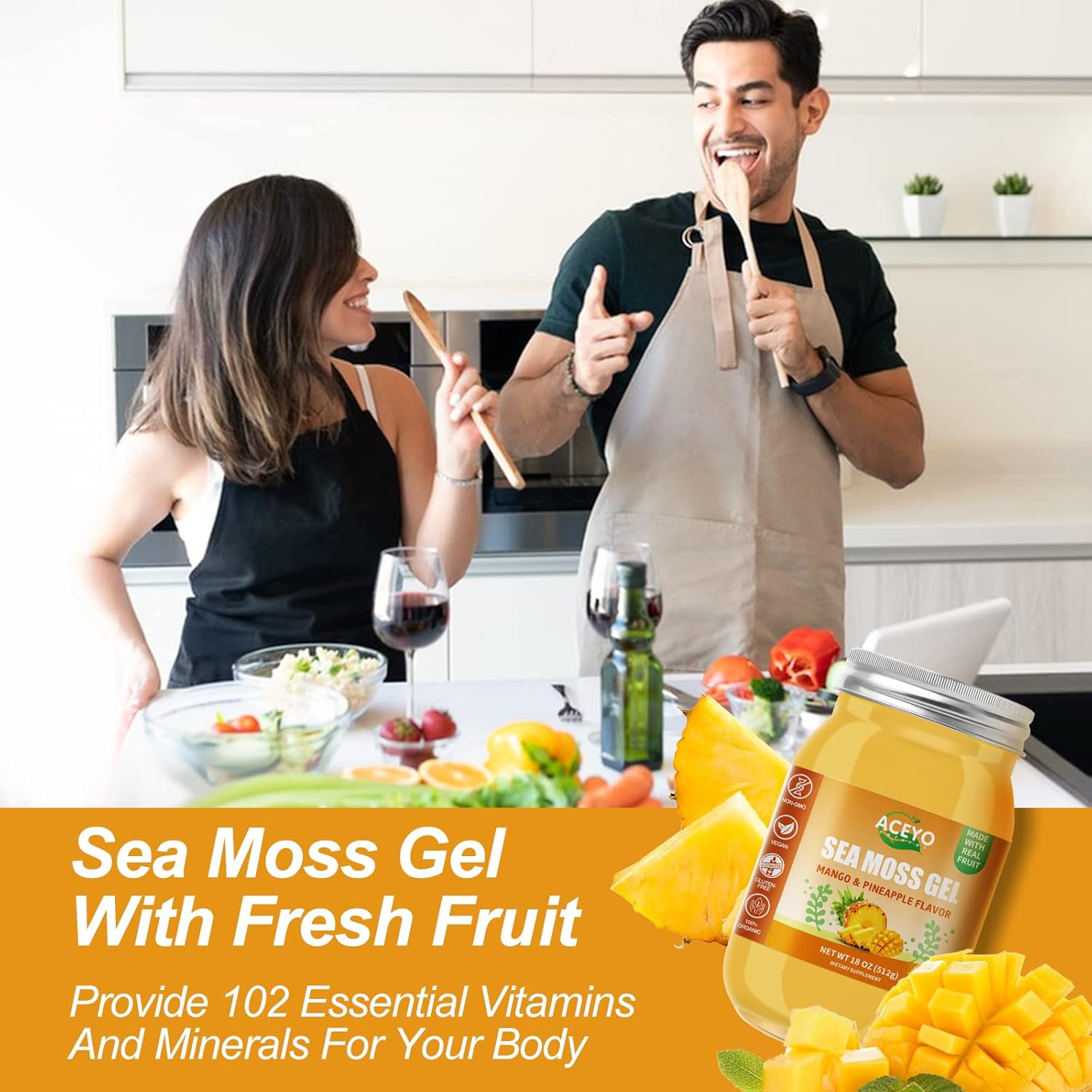 Organic Raw Vegan Mango Pineapple Sea Moss Gel 18 oz | Rich in 102 Vitamins & Minerals | Immune & Digestive Support Booster | Non-GMO Wild Harvested | Thyroid Health