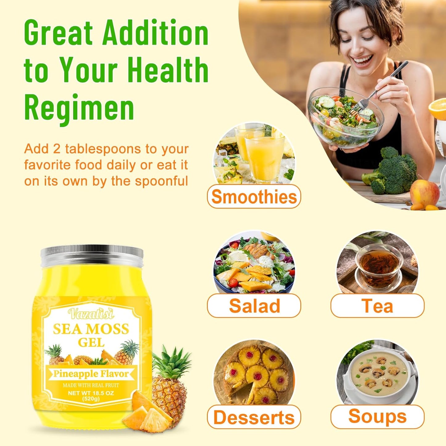 Organic Raw Vegan Pineapple Sea Moss Gel - 18.5 OZ - Hair, Skin, Thyroid & Immune Support - Wildcrafted Irish Sea Moss - Superfood Rich in 102 Vitamins & Minerals