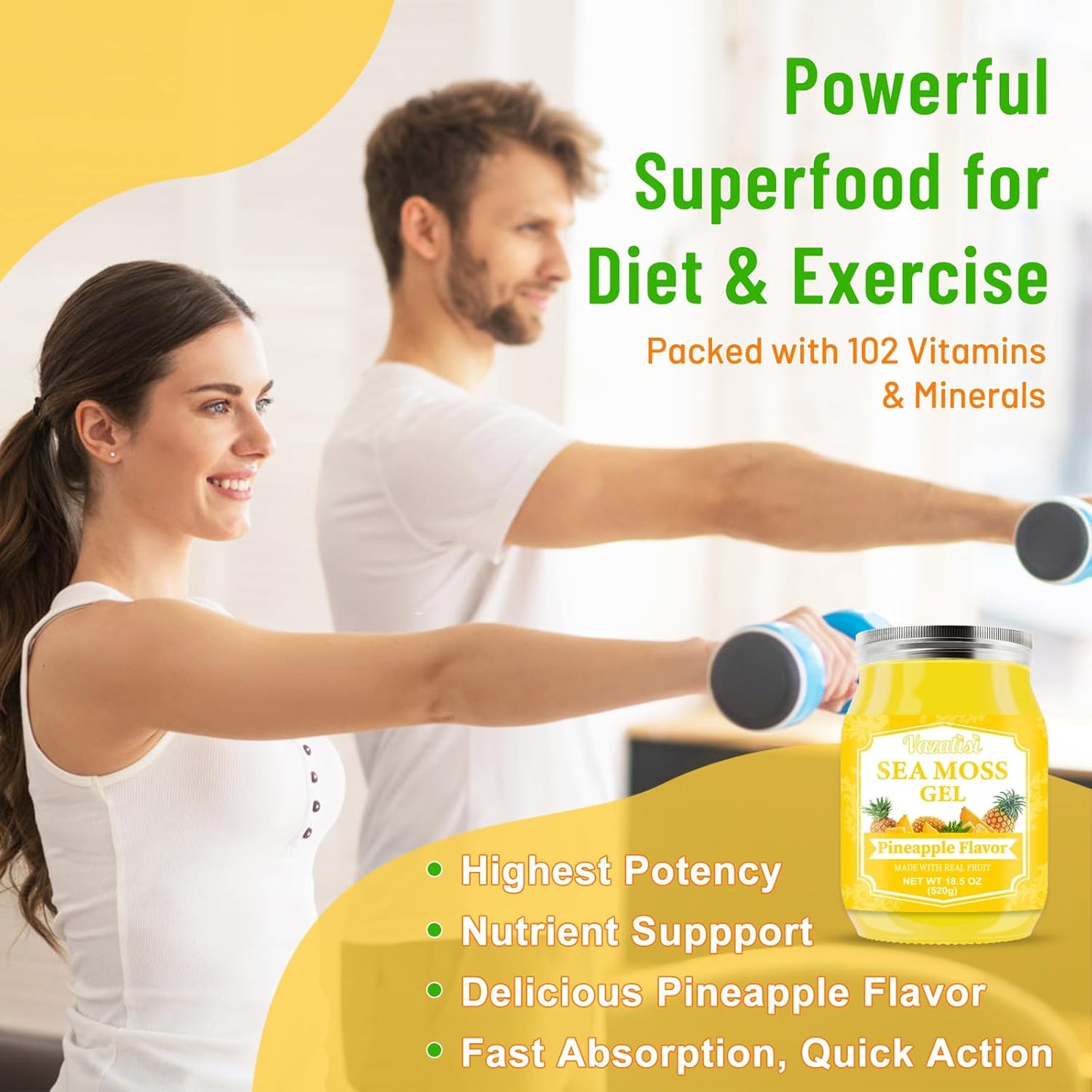 Organic Raw Vegan Pineapple Sea Moss Gel - 18.5 OZ - Hair, Skin, Thyroid & Immune Support - Wildcrafted Irish Sea Moss - Superfood Rich in 102 Vitamins & Minerals