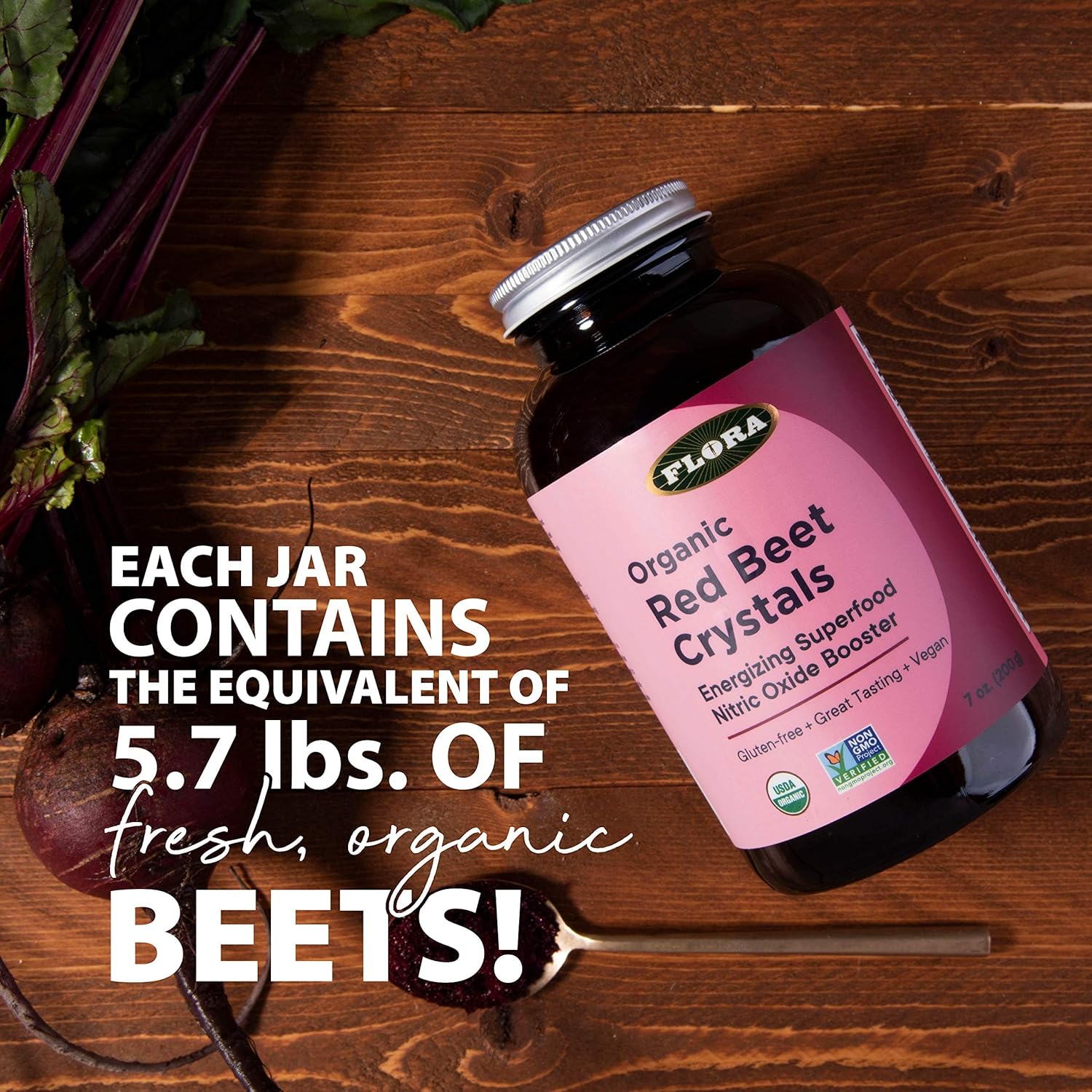 Organic Red Beet Crystals Powder - Nitric Oxide Booster, Energizing Superfood, Vegan, Equivalent to 5.5 lbs. of Red Beets, Freshly Harvested