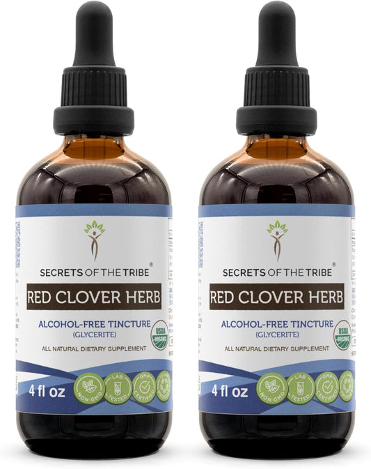 Organic Red Clover Herb Tincture | Alcohol-Free Extract, High-Potency Drops | 100% Certified USDA Organic (Trifolium Pratense) - 2x4 oz