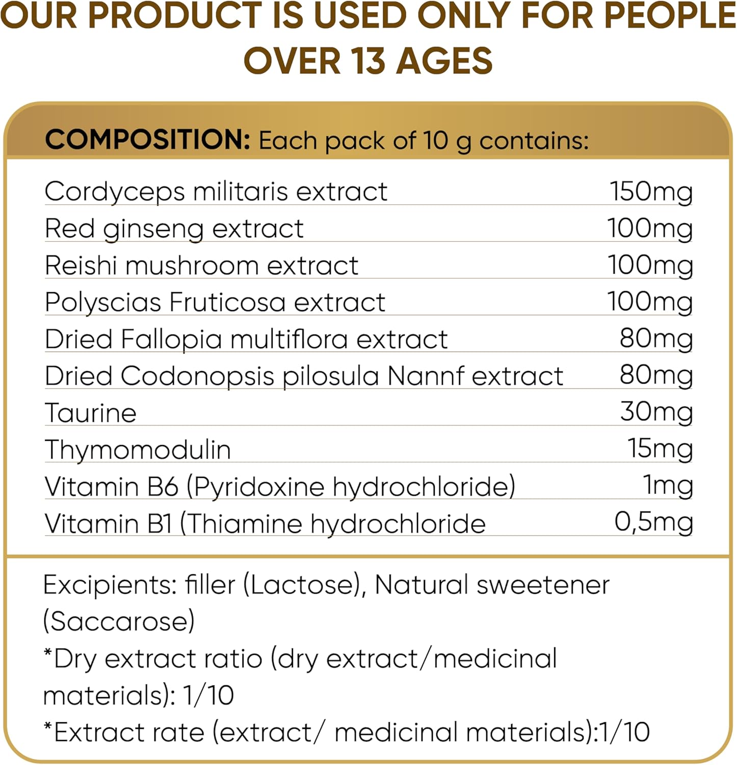 Organic Red Ginseng and Cordyceps Powder - 6 in 1 Herbal Extract for Alertness and Energy, Caffeine Free (Pack of 10)