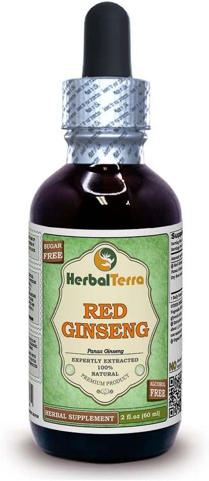 Organic Red Ginseng Glycerite Extract - Alcohol-Free Liquid, 2 oz Bottle by Herbal Terra LLC
