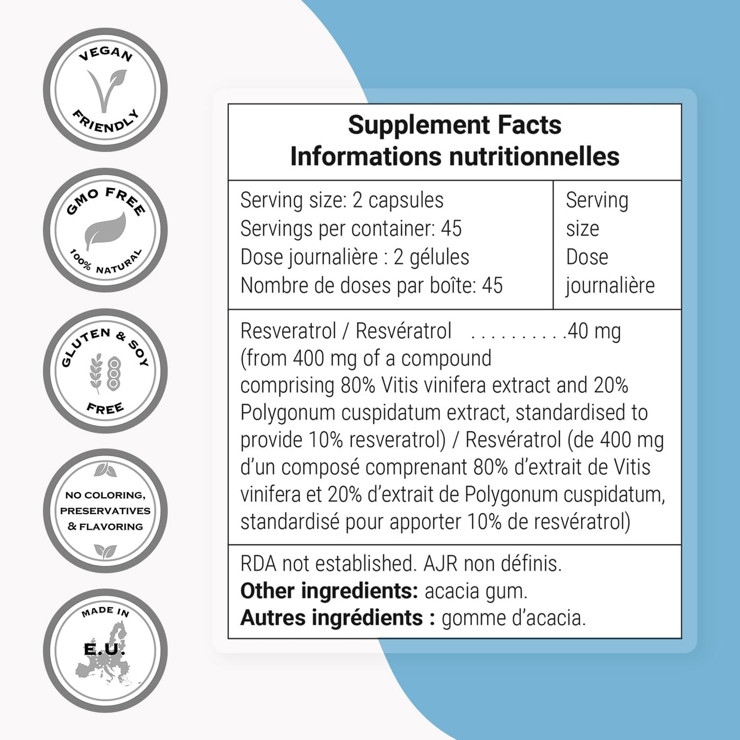 Organic Red Grapes Extract Capsules - 40 mg Resveratrol Per Day - Non-GMO & Gluten Free - 90 Vegetarian Capsules