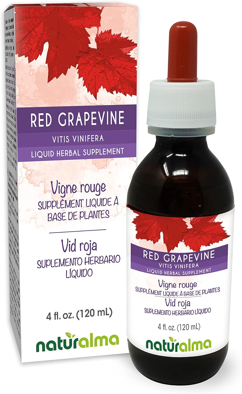 Organic Red Grapevine Leaf Tincture - 4 fl oz Liquid Extract Drops - Alcohol-Free Herbal Supplement - Vegan Friendly
