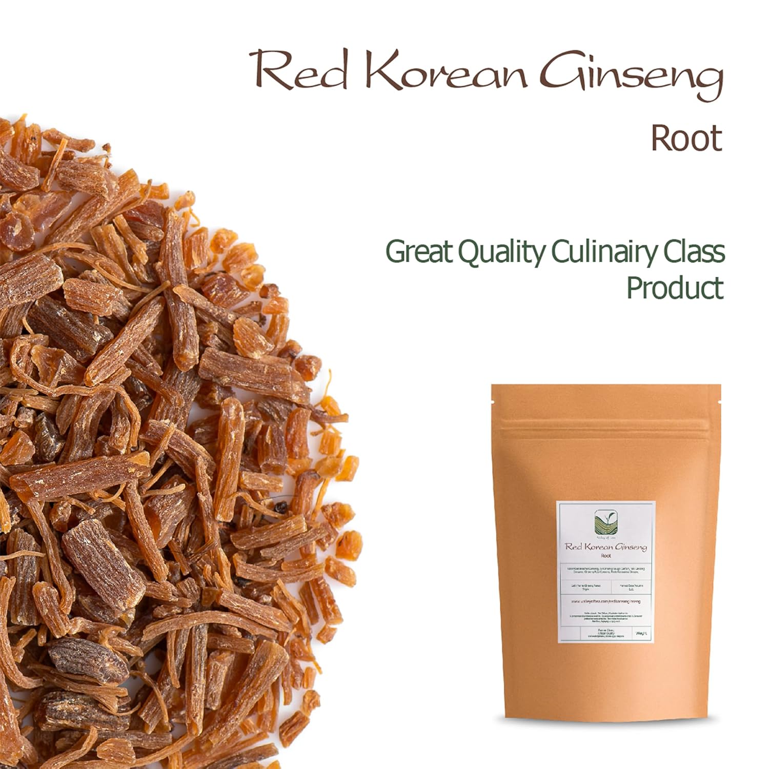 Organic Red Korean Ginseng Tea - High-Quality Asian Panax Ginseng from the Valley of Tea (20g)