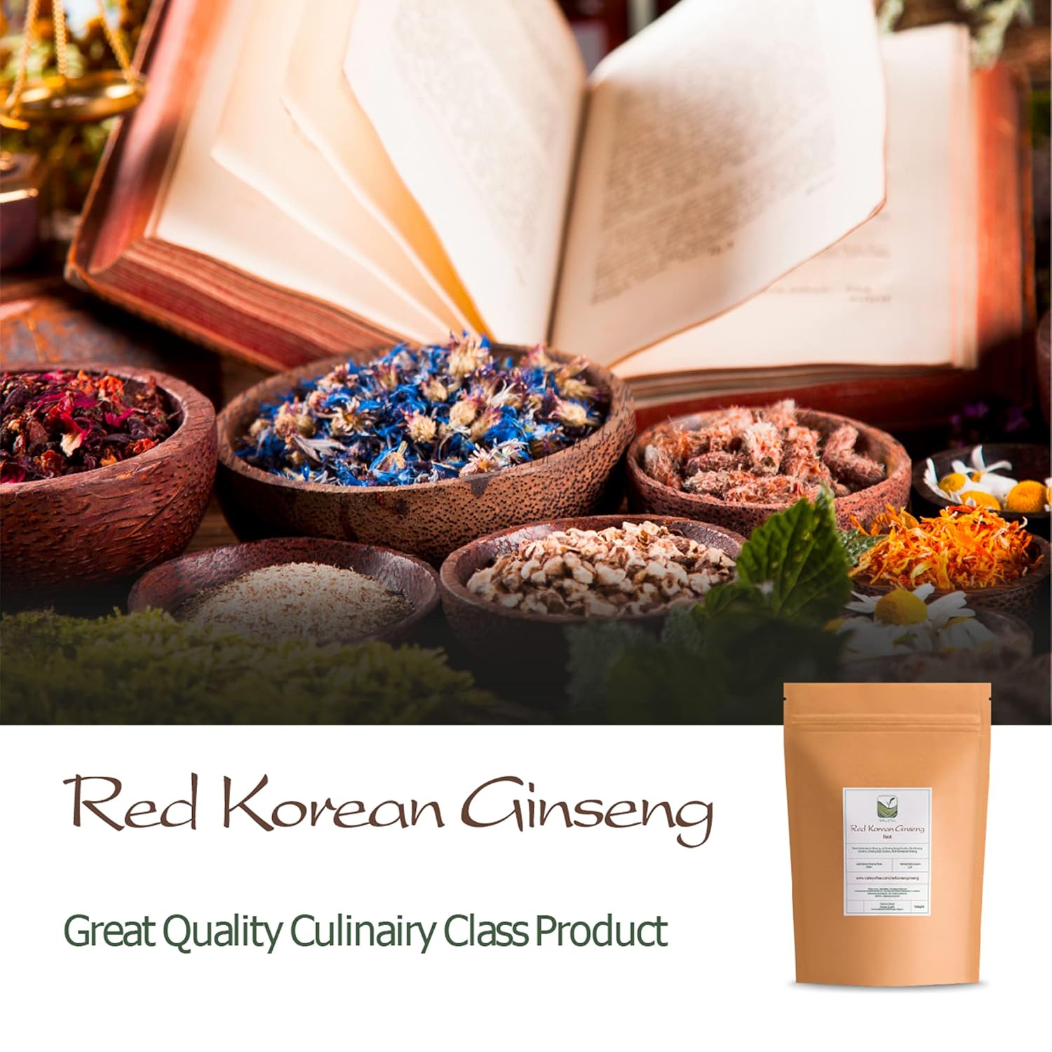 Organic Red Korean Ginseng Tea - High-Quality Asian Panax Ginseng from the Valley of Tea (20g)