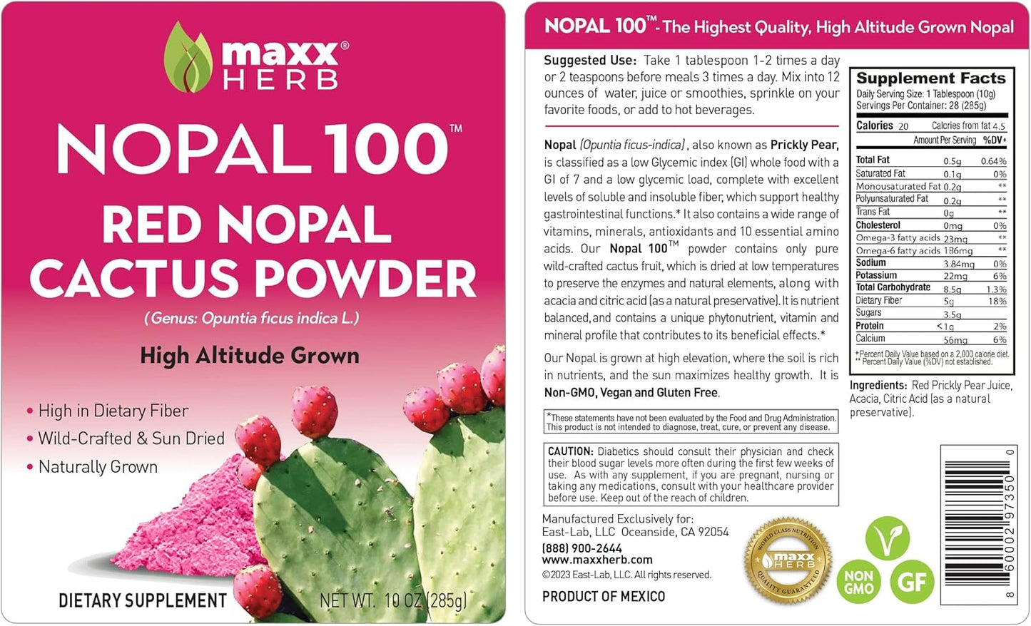 Organic Red Nopal Cactus Powder - Prickly Pear for Digestion & Immune Support - High Fiber, Vegan, Non-GMO, Gluten Free - 10 Oz Bag (28 Servings)