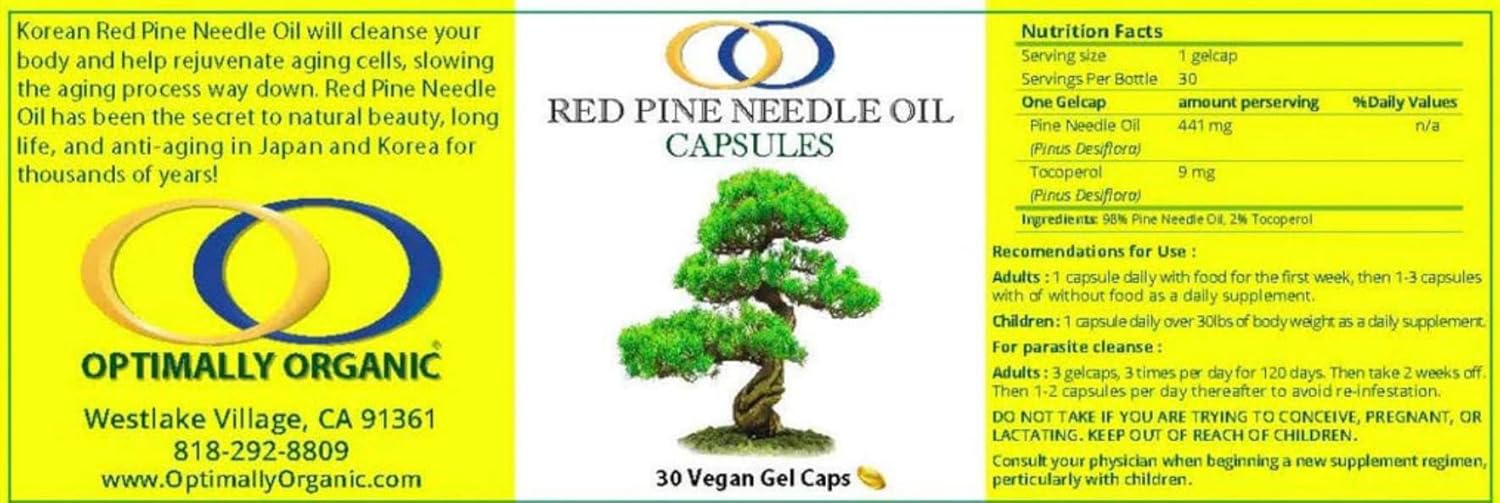 Organic Red Pine Needle Oil Capsules for Immune System Support & Cell Health - Vegan Body Cleanse - Pinus densiflora BioActive Formula