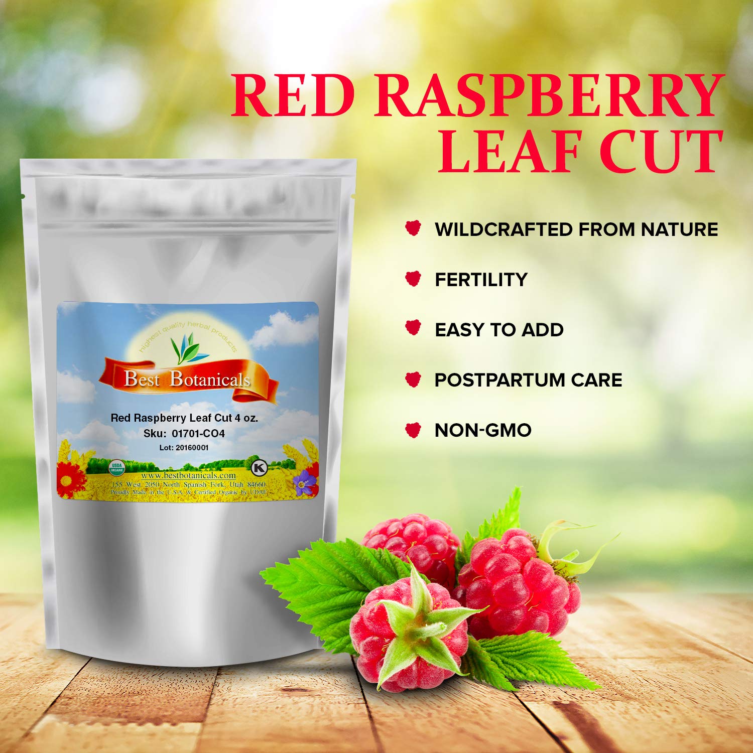 Organic Red Raspberry Leaf Cut - High Quality Botanicals - 4 oz.