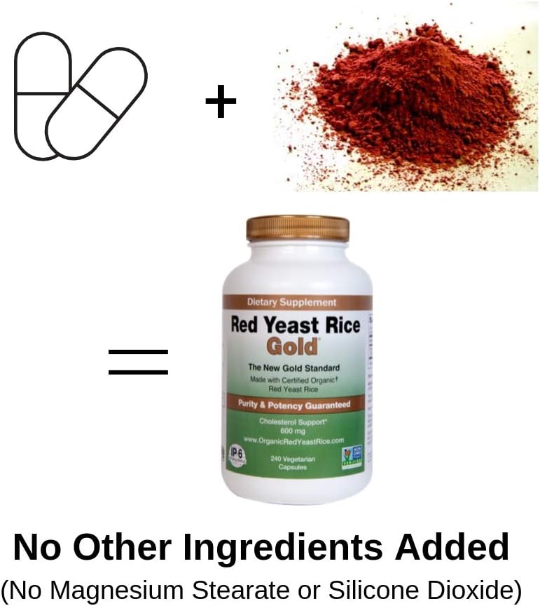 Organic Red Yeast Rice Gold - 600 mg - IP6 International - 120 Veg Capsules