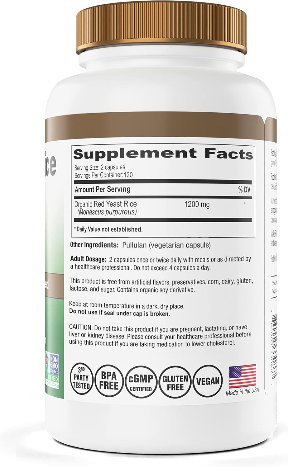 Organic Red Yeast Rice Gold Capsules - IP6 International - 240 Count - 600 mg