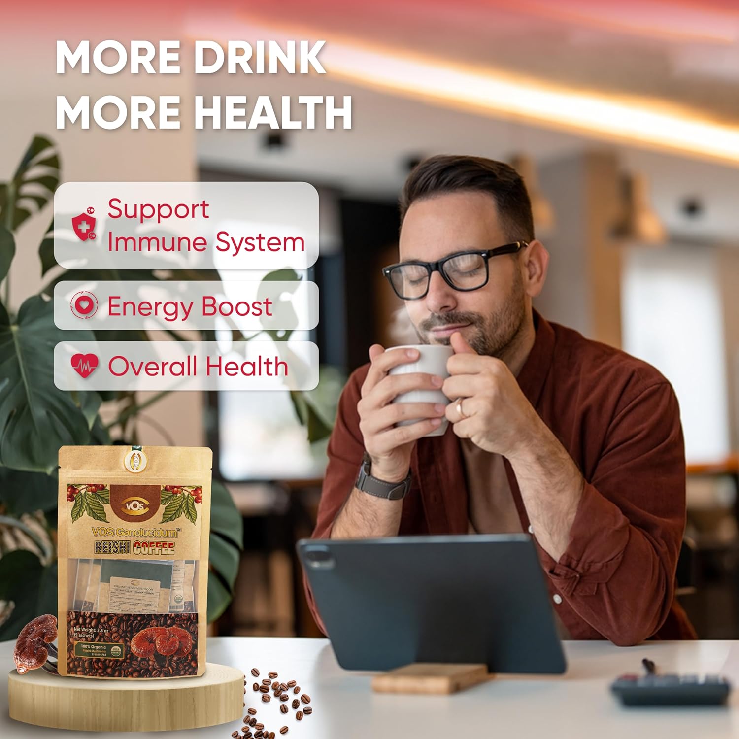 Organic Reishi Coffee Combo Pack: 30 & 10 Sachets, Energy and Immune Support, Mushroom Supplement