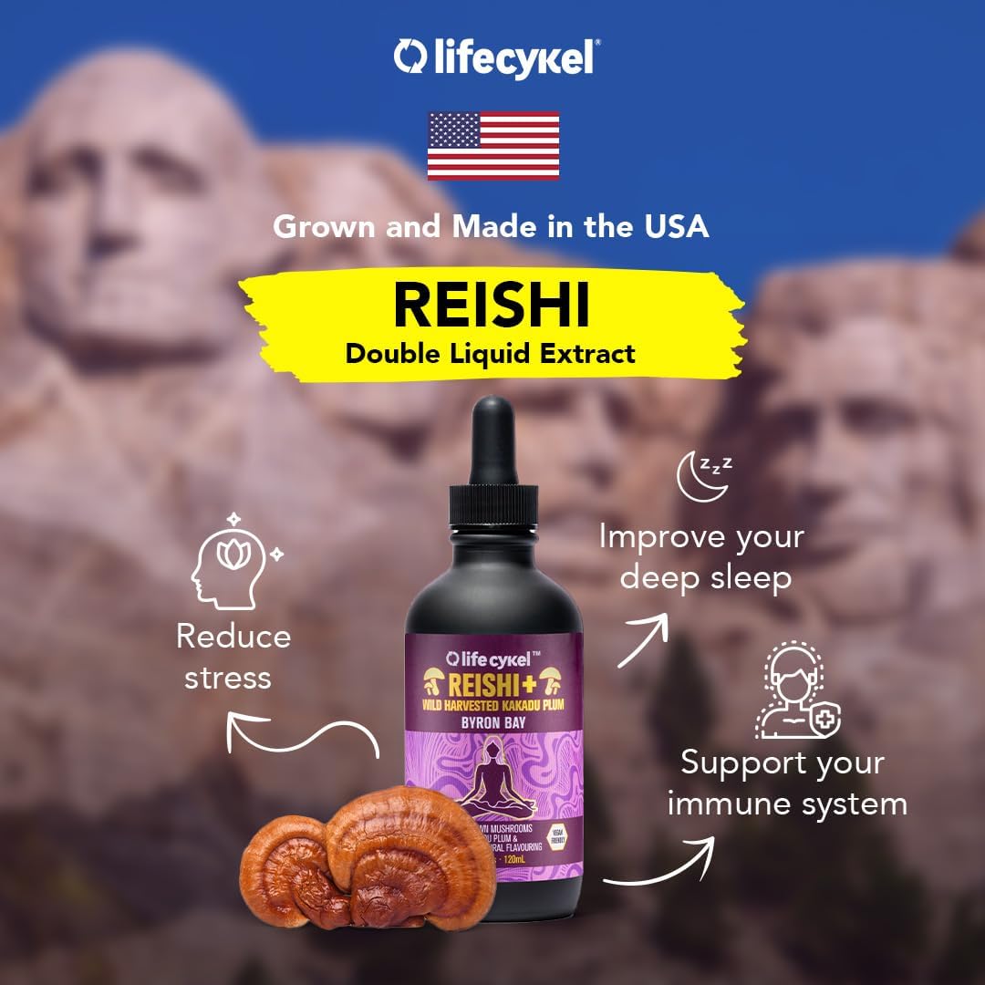 Organic Reishi Mushroom Extract with Kakadu Plum for Sleep, Relaxation & Cellular Support - Antioxidants & Vitamin C - 2oz