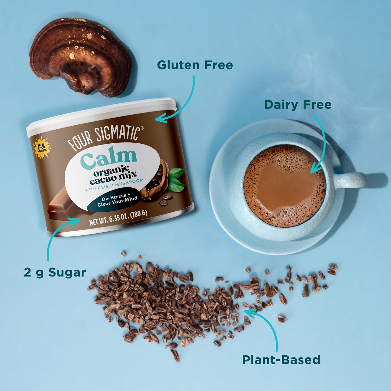 Organic Reishi Mushroom Hot Cacao Mix for Stress Relief & Sleep Support - Vegan, Gluten-Free & Dairy-Free - 30 Servings