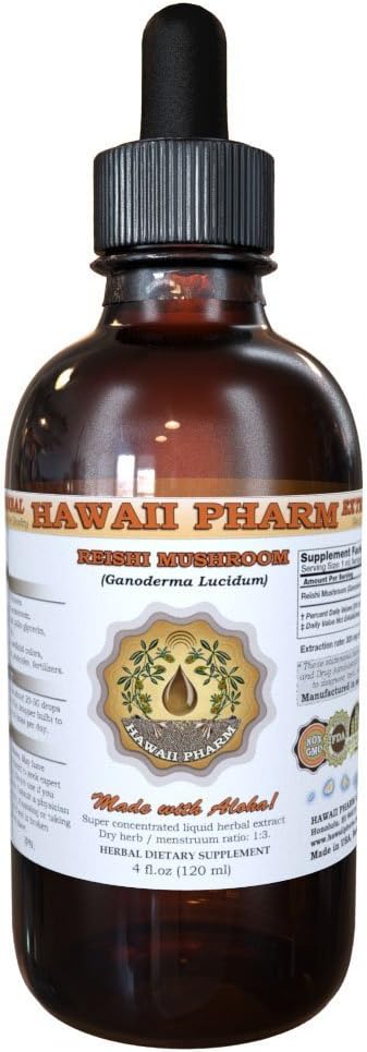 Organic Reishi Mushroom Liquid Extract Tincture - Herbal Supplement by Hawaii Pharm, 2 fl.oz Made in USA