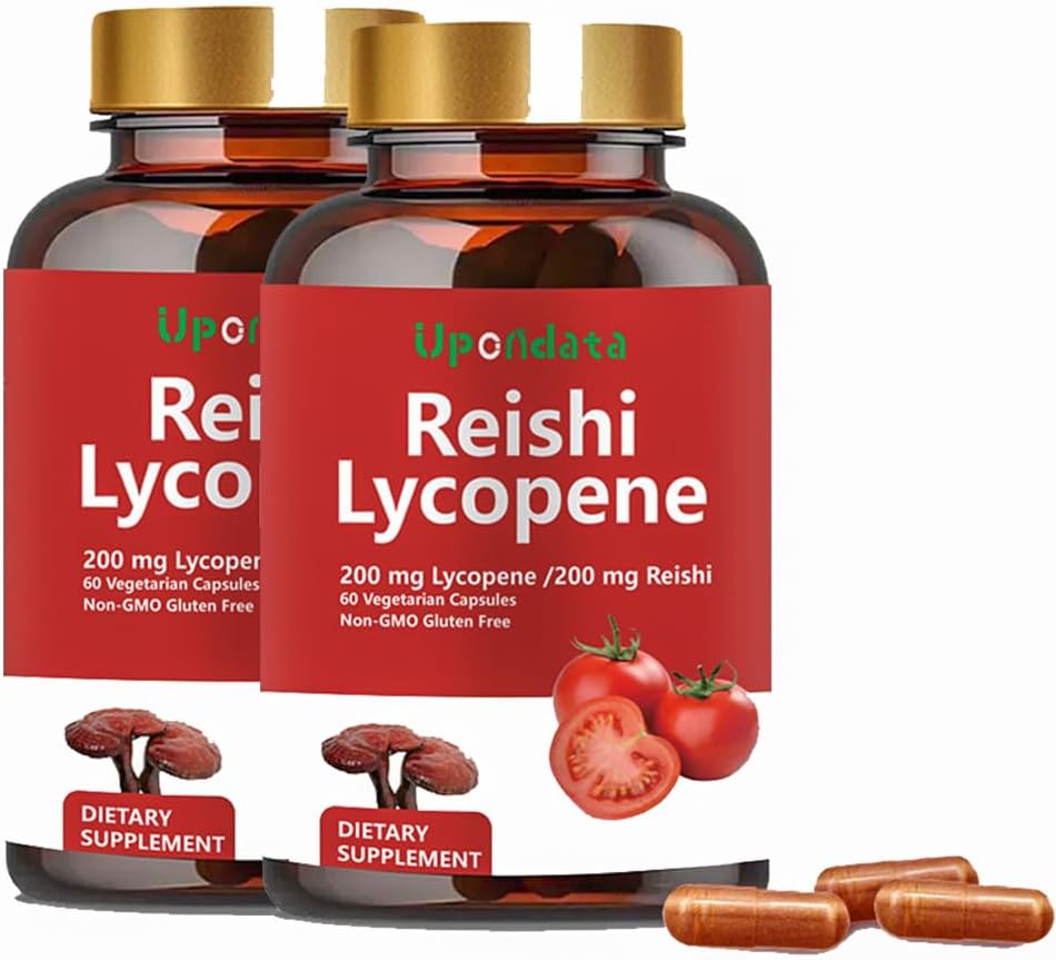 Organic Reishi Mushroom & Lycopene Capsules 200mg - Prostate Health & Immune Support - Gluten-Free, Non-GMO - 120 Capsules
