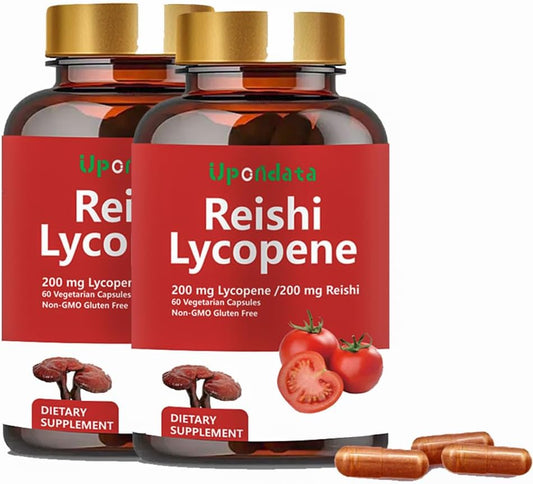 Organic Reishi Mushroom & Lycopene Capsules 200mg - Prostate Health & Immune Support - Gluten-Free, Non-GMO - 120 Capsules