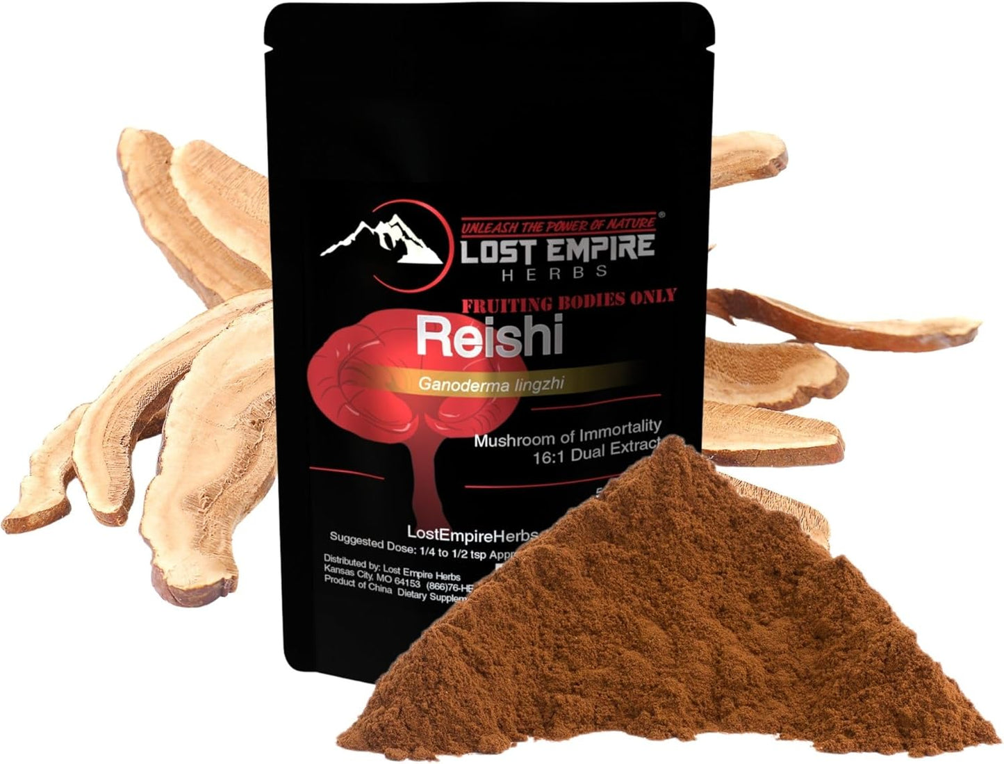 Organic Reishi Mushroom Powder Extract for Immune Support - 15g - Lost Empire Herbs - Real Mushrooms, Not Mycelium - 16:1 Dual Extract