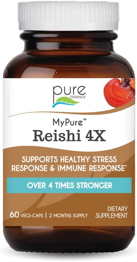 Organic Reishi Mushroom Supplement for Immune Support & Energy - Pure Essence Labs MyPure Reishi 4X Extract (60 Capsules)